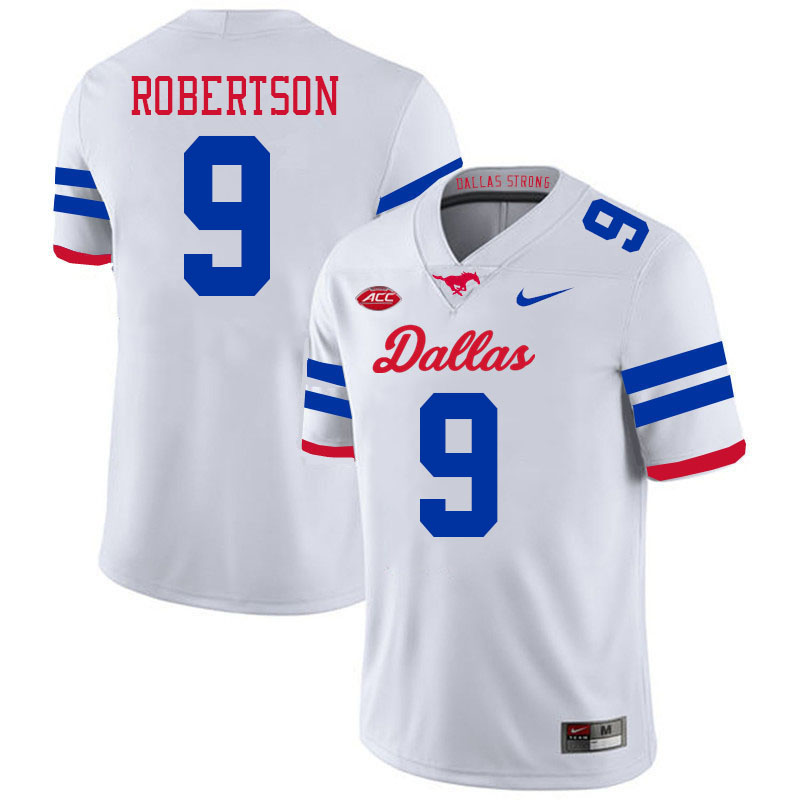 SMU Mustangs #9 Cameron Robertson Jersey College Football Uniforms-Dallas White